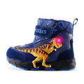 Kids LED Light-Up Winter Snow Boots, Warm Faux Leather Dino Print
