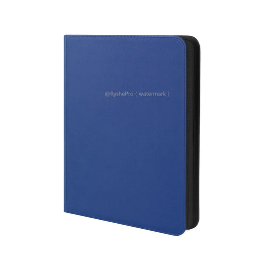 Blue 9-pocket trading card binder for toploaders