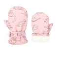 Kids Waterproof Ski Gloves, Dinosaur Print Thick Fleece Winter Mittens