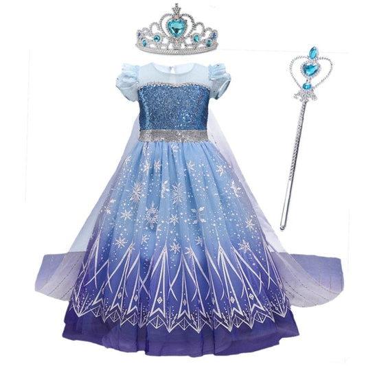 Blue sparkle princess gown with matching tiara and wand