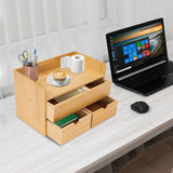 Bamboo Desk Organizer with 3 Drawers – Natural Wood Tabletop Storage thumbnail 2