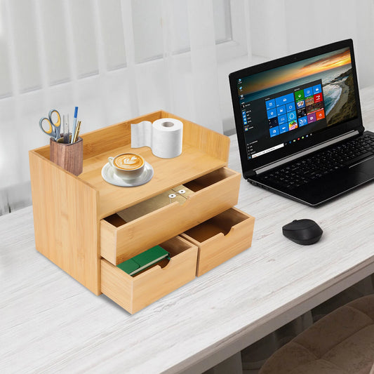 Bamboo desk organizer front view