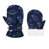 Kids Waterproof Ski Gloves, Dinosaur Print Thick Fleece Winter Mittens thumbnail 2