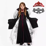 Girls Vampire Queen Halloween Costume Dress with Gothic Collar thumbnail 3
