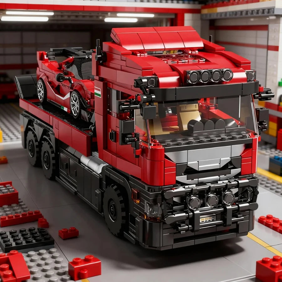 Heavy Transport Truck with Sports Car Building Block Set