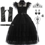 Wednesday Addams Costume - Girls Gothic Black Dress Fancy Dress thumbnail 2
