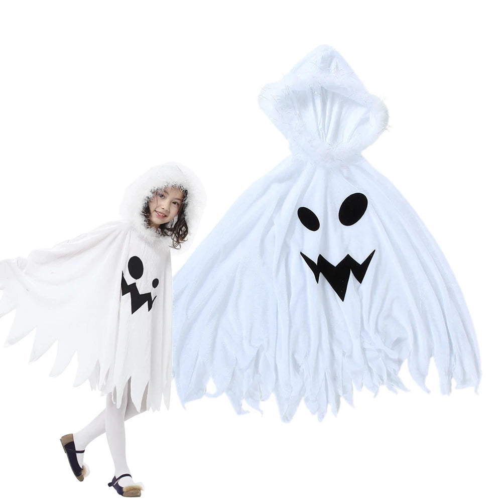 Kids White Ghost Cape Costume with Hood