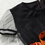 Girls Orange & Black Witch Halloween Costume with Hat & Pumpkin Bag thumbnail 3