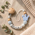 Personalised Name Pacifier Clip - Silicone & Wood Dummy Holder
