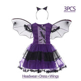Girls Purple Bat Costume Dress with Wings and Headband thumbnail 1