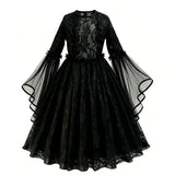 Girls Gothic Ghost Bride Costume - Lace Tulle Dress with Roses thumbnail 1