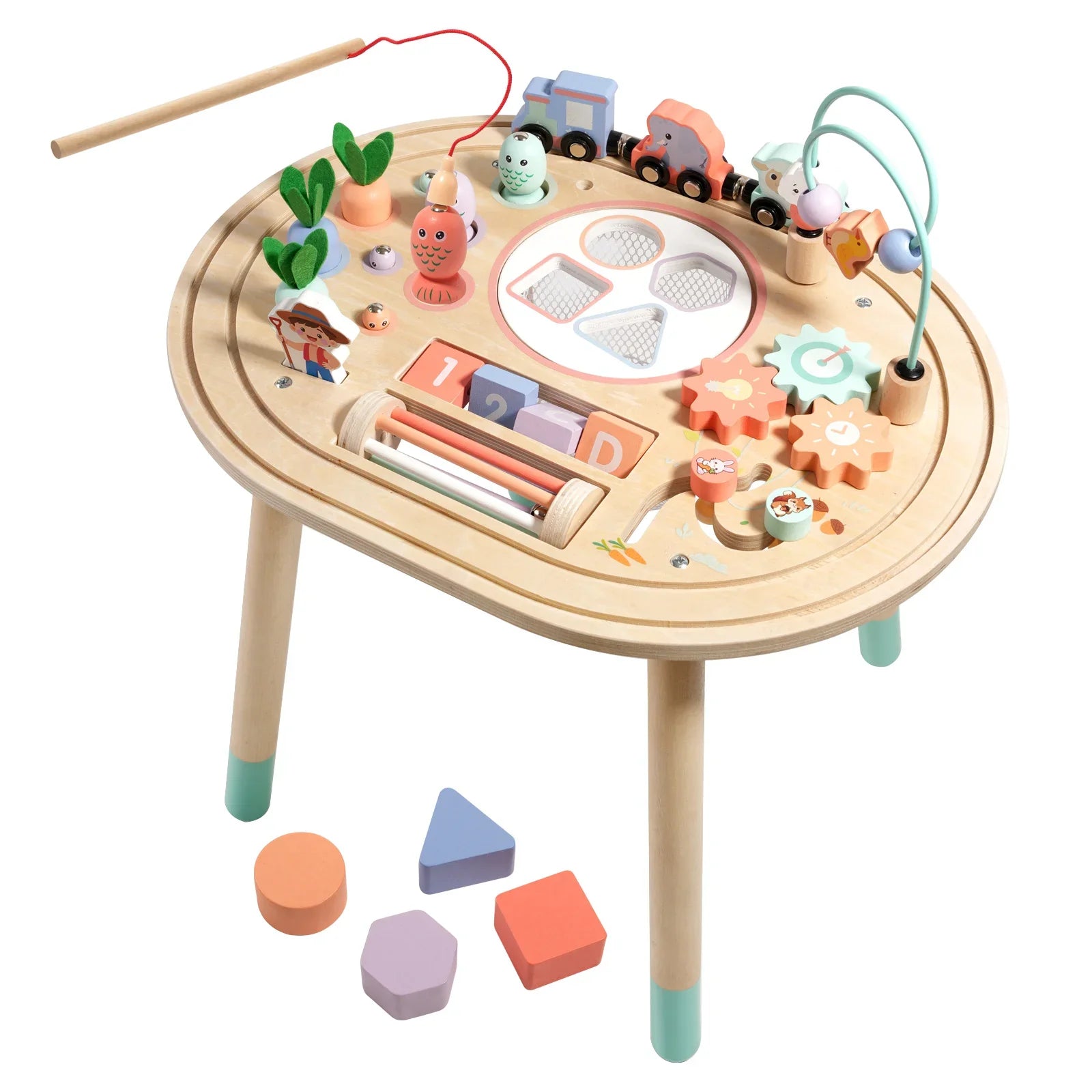 Close up of wooden activity table features