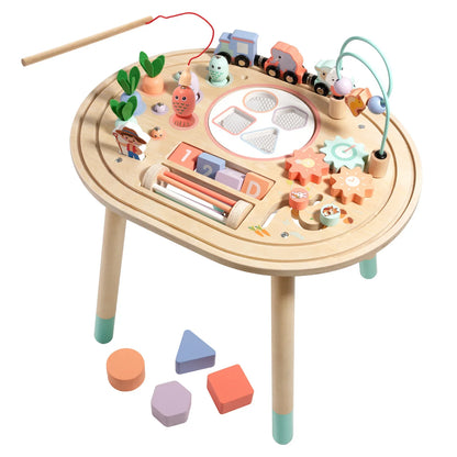 Close up of wooden activity table features