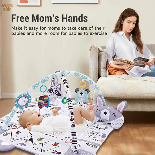 Mom and baby using activity play mat