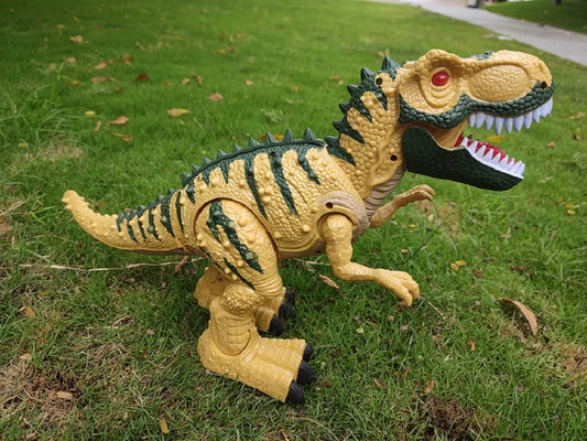 Talking walking dinosaur toy, side angle
