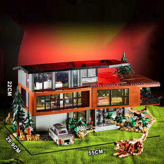 Modern forest villa building set with car