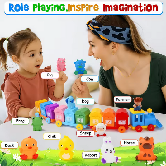 Montessori farm learning train pieces overview
