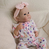 18" Realistic Reborn Baby Doll - Bunny Print Romper, Pink Bow thumbnail 3