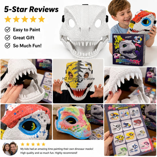 DIY dinosaur mask worn during imaginative dress-up play, customer photo