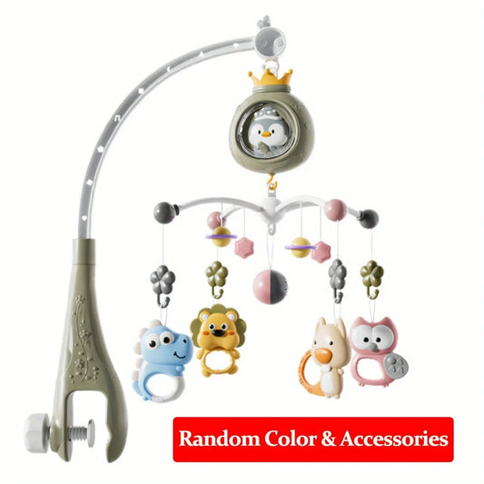 Grey penguin baby crib mobile with music and lights