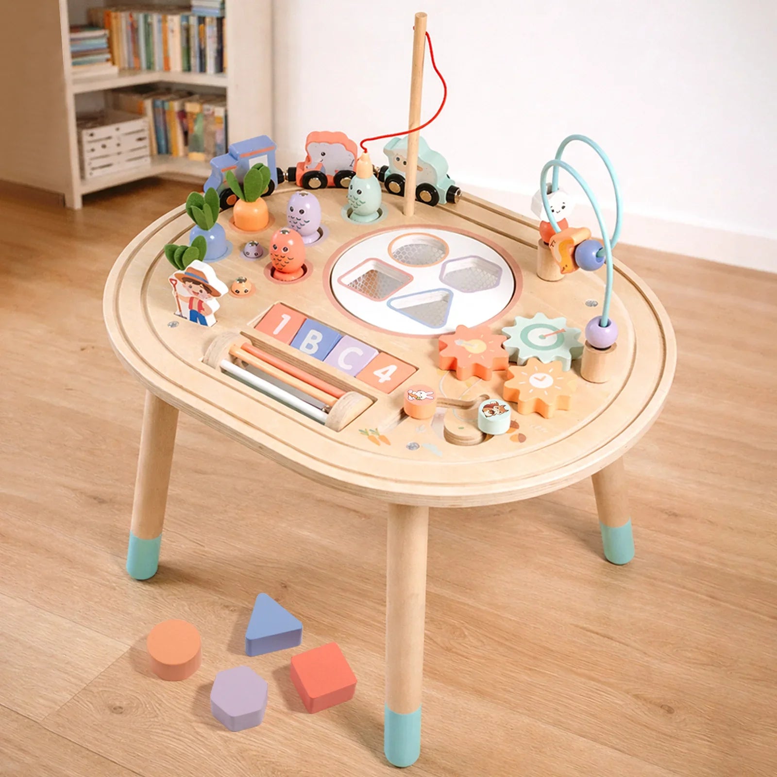 Wooden montessori toy table full view