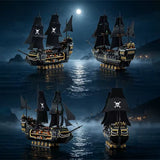 2900-Piece Black Pirate Ship Building Block Set – 61.6cm Detailed Sailing Ship Model thumbnail 3