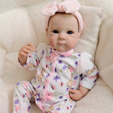 18" Realistic Reborn Baby Doll - Bunny Print Romper, Pink Bow thumbnail 2