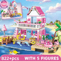 Pink Beach House Building Block Set - 822pc 2-in-1 with 5 Mini Figures