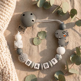 Personalised Name Pacifier Clip - Silicone & Wood Dummy Holder thumbnail 4