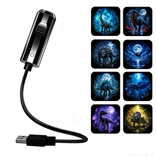 USB projector light with dinosaur 8-disc theme set