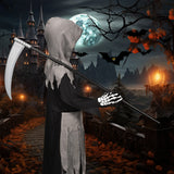 Kids Grim Reaper Halloween Costume - Hooded Tattered Dress with Skeleton Gloves & Scythe thumbnail 4