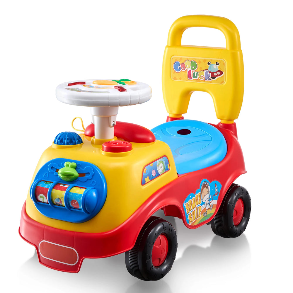 Kids Ride-On Push Car with Music Steering Wheel & Storage