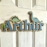 Personalised Wooden Dinosaur Name Sign for Kids Room thumbnail 3