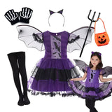 Girls Purple Bat Costume Dress with Wings and Headband thumbnail 6