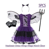 Girls Purple Bat Costume Dress with Wings and Headband thumbnail 3