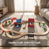 88-Piece Wooden Train Track Set with Bridge, Station & Vehicles thumbnail 2