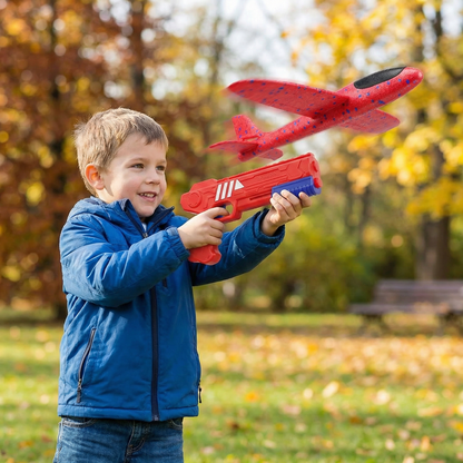 Red foam airplane launcher toy for kids