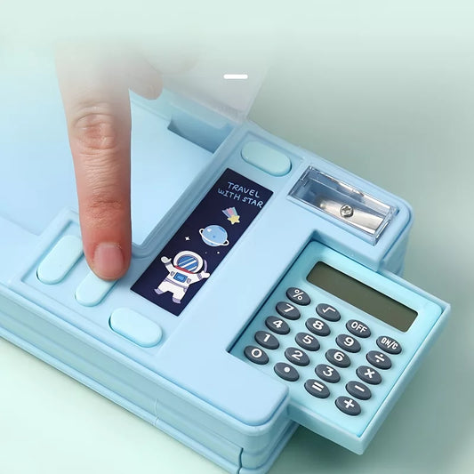 Pencil case calculator close up