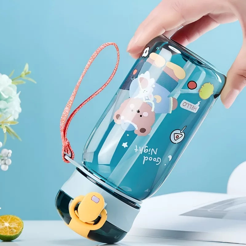 Water bottle with straw and carry strap