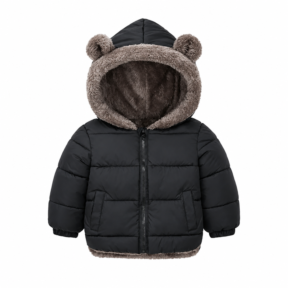 Bear Hood Padded Winter Coat - Warm Fleece-Lined Jacket for Toddlers & Kids, 2-6 Years