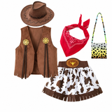Ensemble de costume de cow-girl de l'Ouest pour filles - Jupe à franges et motif vache miniature 3