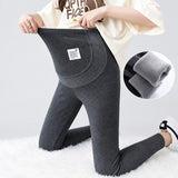Leggings premaman termici in velluto, pantaloni invernali con interno felpato e supporto per il pancione miniatura 2