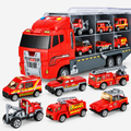 Diecast Container Truck Carrier Set with 6 Alloy Vehicles