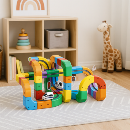 Kids magnetic train track set complete view