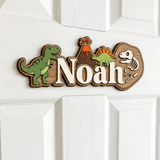 Plaque de porte personnalisée dinosaure, décoration de chambre d'enfant en bois 3D miniature 4