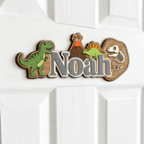 Plaque de porte personnalisée dinosaure, décoration de chambre d'enfant en bois 3D miniature 5