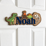 Plaque de porte personnalisée dinosaure, décoration de chambre d'enfant en bois 3D miniature 3