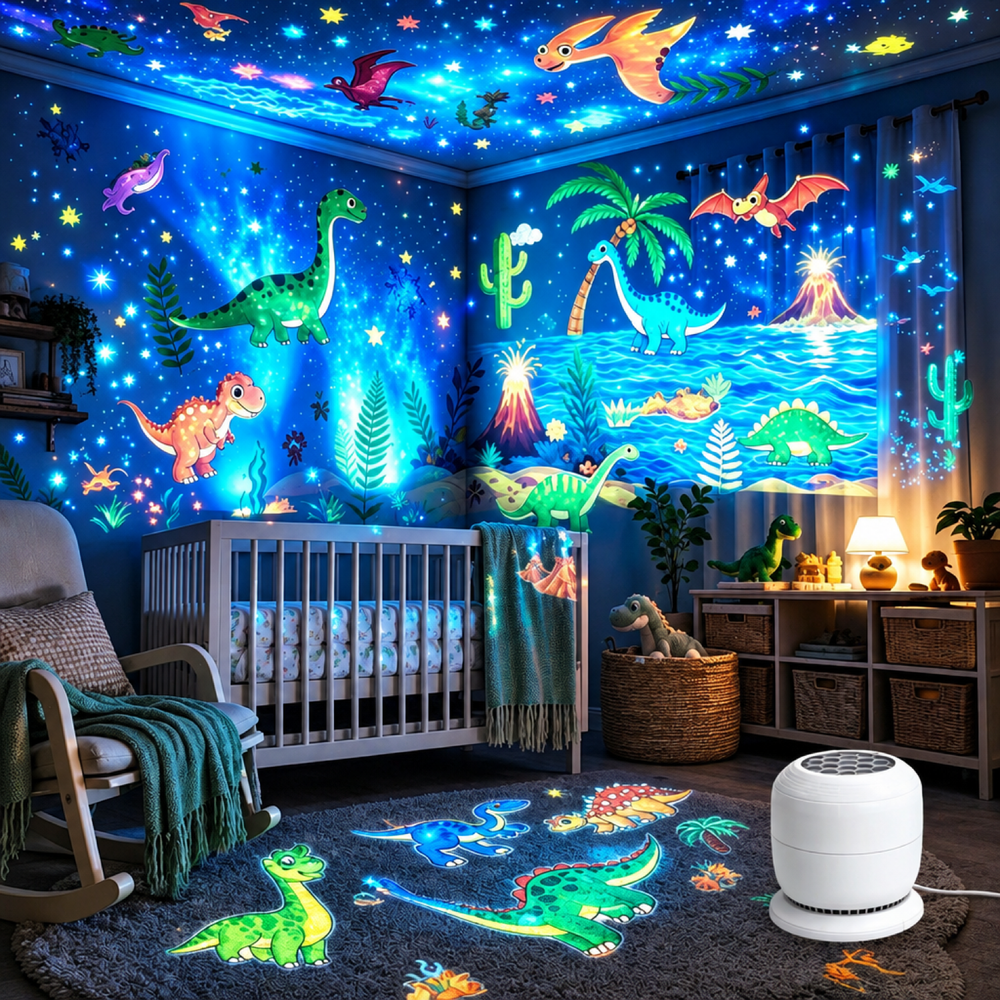 Proiettore notturno a forma di dinosauro, lampada galassia LED rotante a 360°, USB