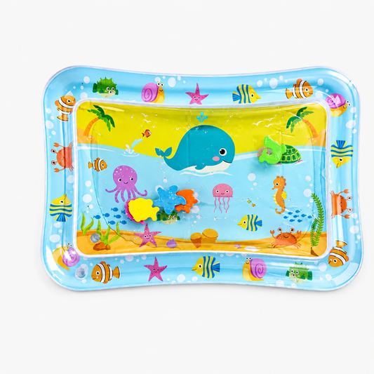 Baby sensory water play mat, whale design, inflatable tummy time toy