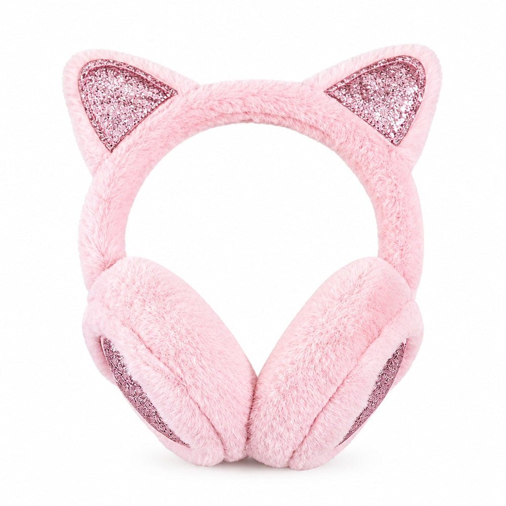 Cat Ear Glitter Plush Earmuffs, Winter Ski Ear Warmers for Women & Girls